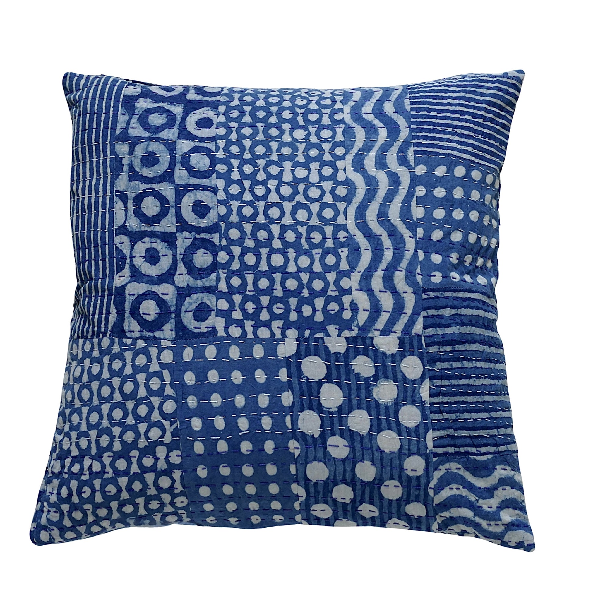 Blue Circle patchwork cushion