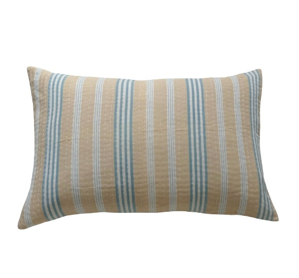 Blue and Tan Ticking Cushion (2)