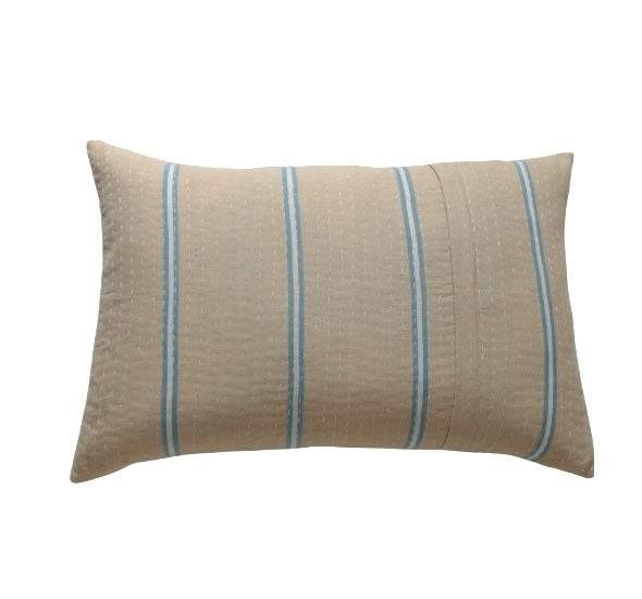 Blue and Tan Ticking Cushion (2)