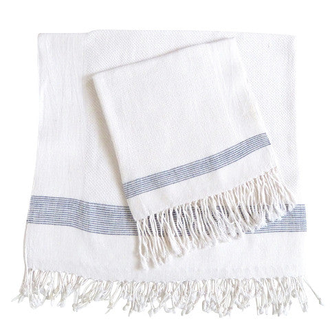 White Towel with Blue Stripe