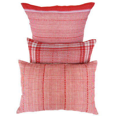Red Check Cushion / Red Stitching