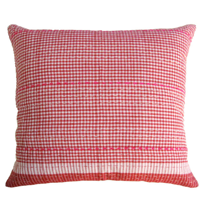 Small Red Check with Pink Stitching