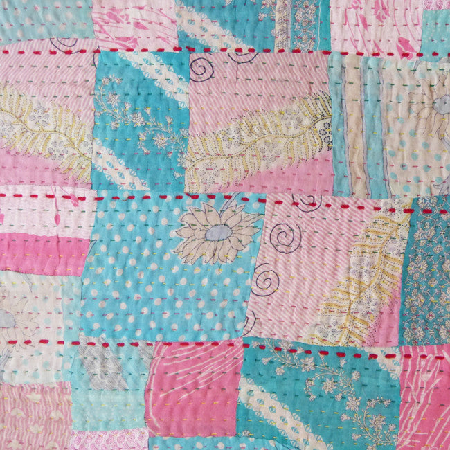 Pink Aquatic Vintage Sari Quilt