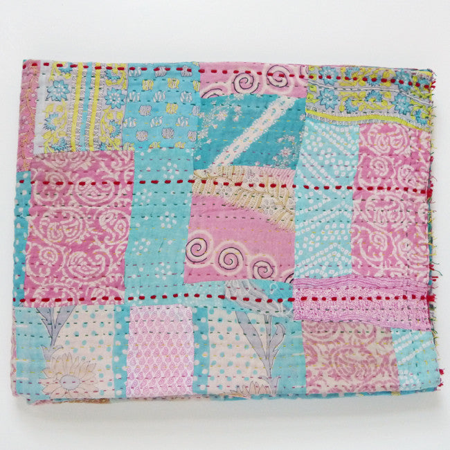 Pink Aquatic Vintage Sari Quilt