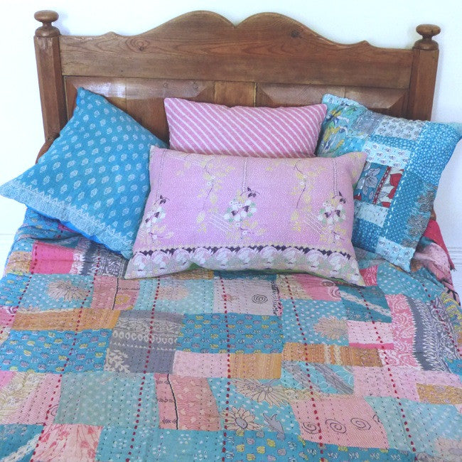 Pink Aquatic Vintage Sari Quilt