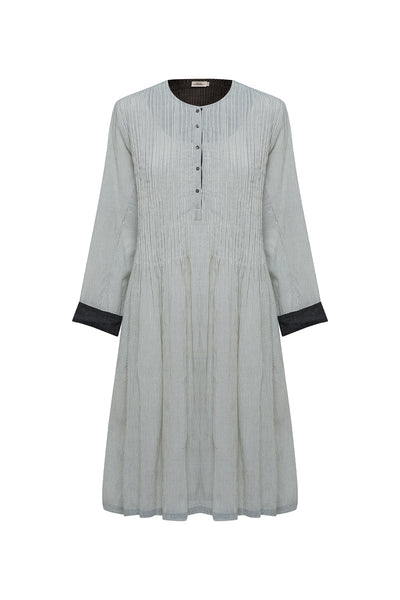 White Pinstripe Twirling Dress