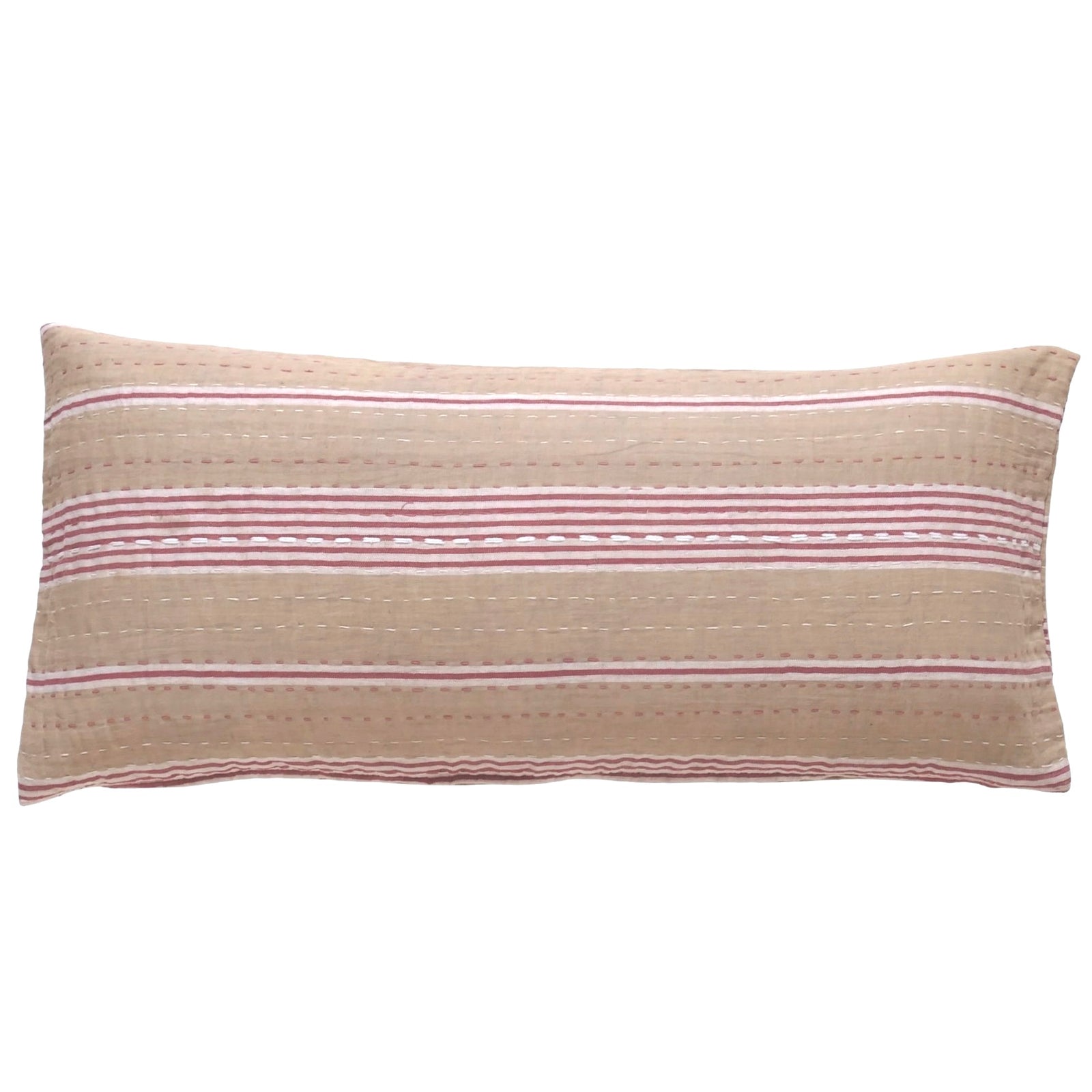 Red and Tan Ticking Bolster