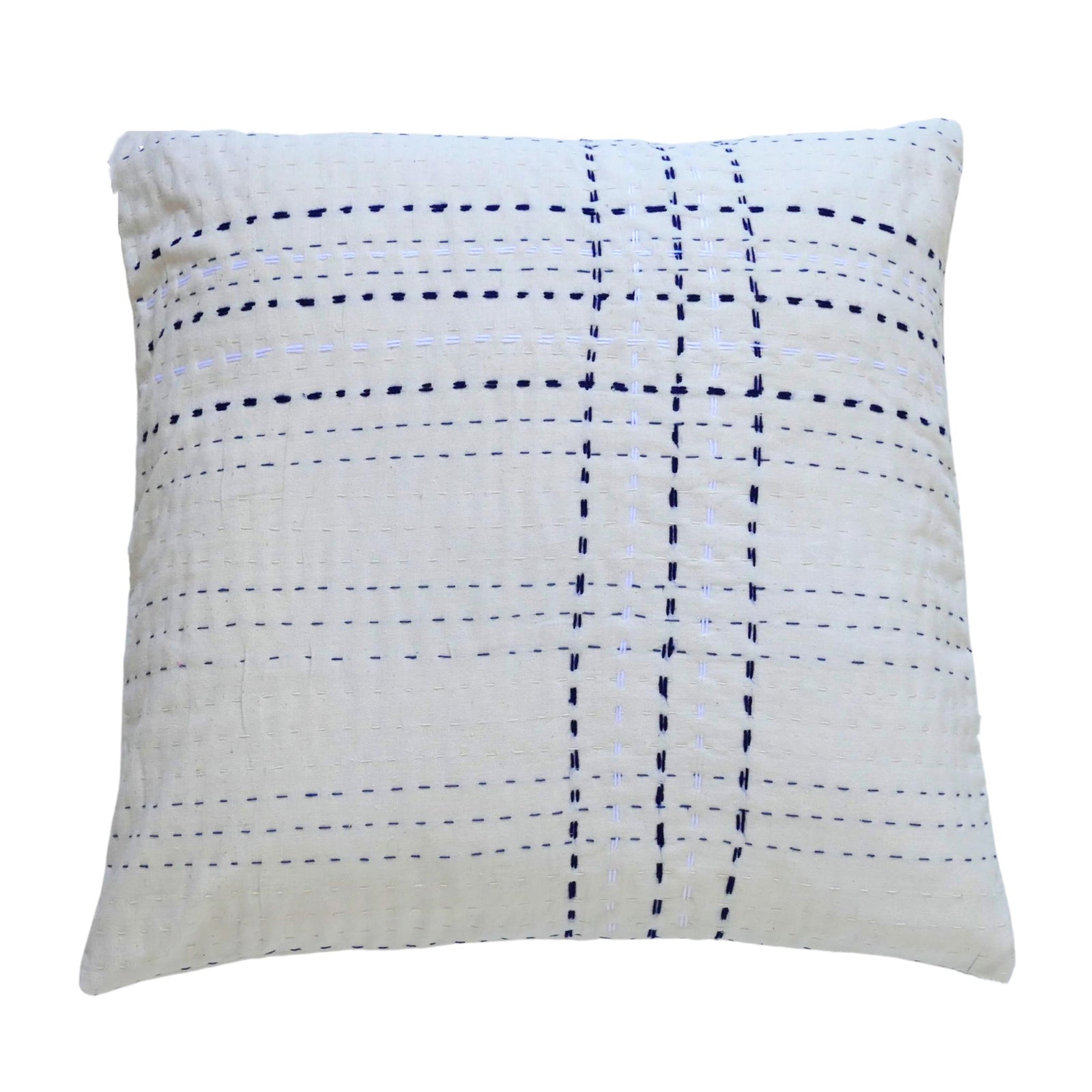 Ivory with Indigo Stitch Cushion (1)