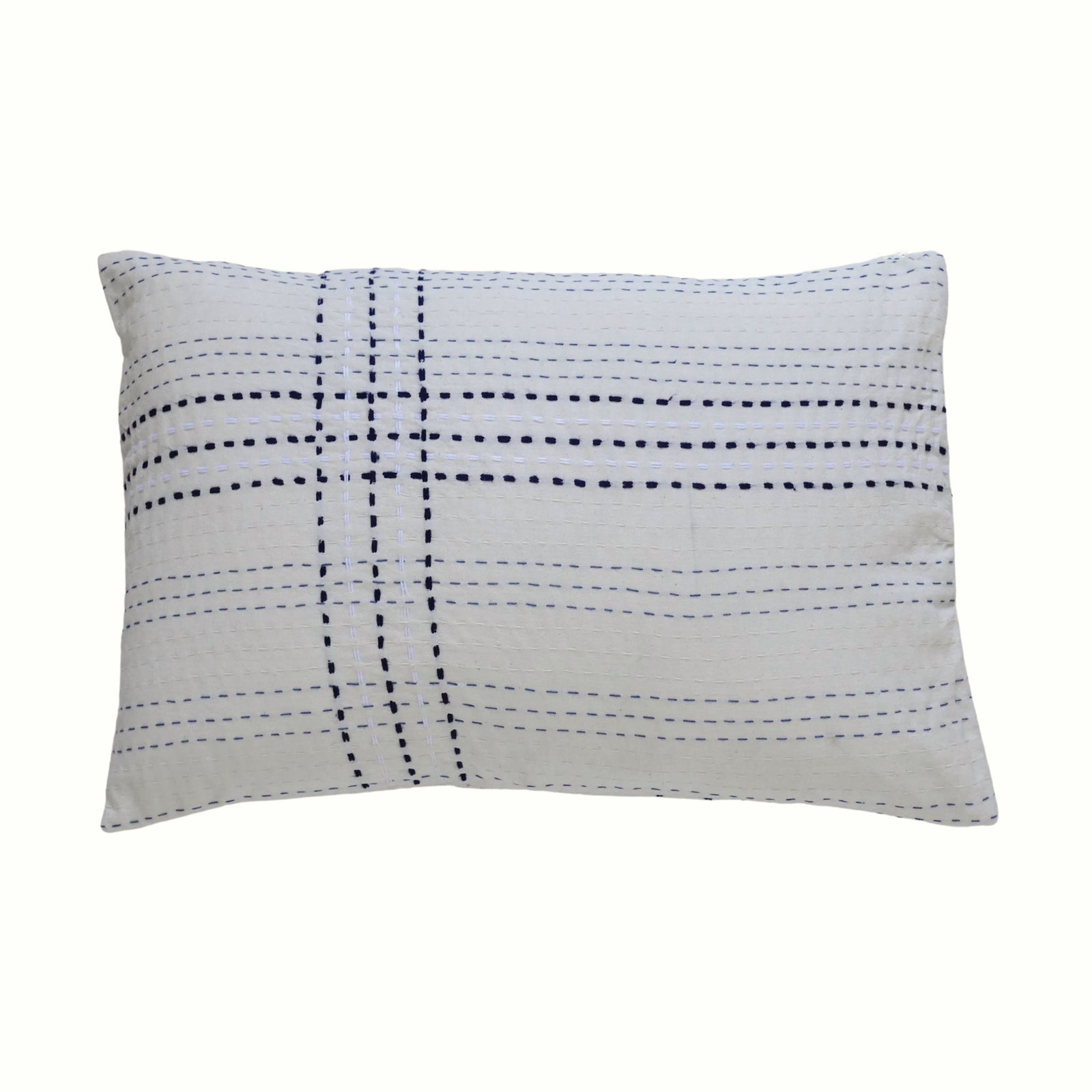 Ivory with Indigo Stitch Cushion (2)