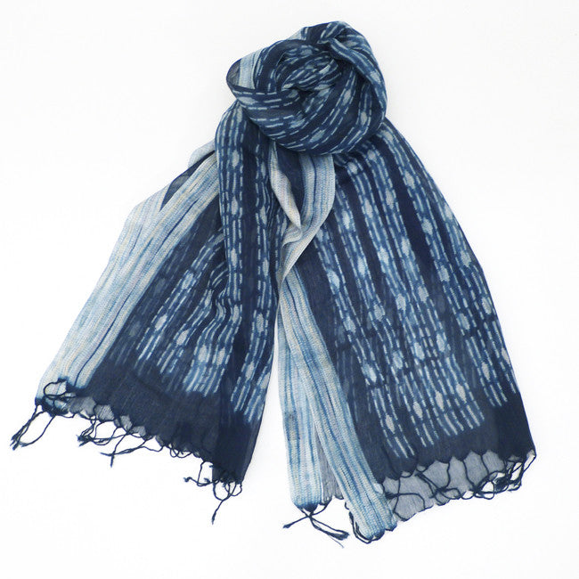 Indigo Shibori Silk/Cotton Scarf