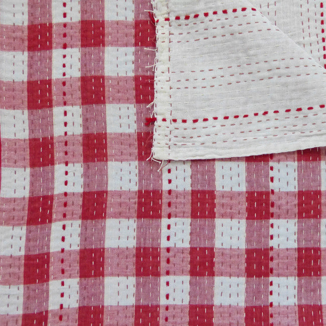 Red Stripe and Check Quilt