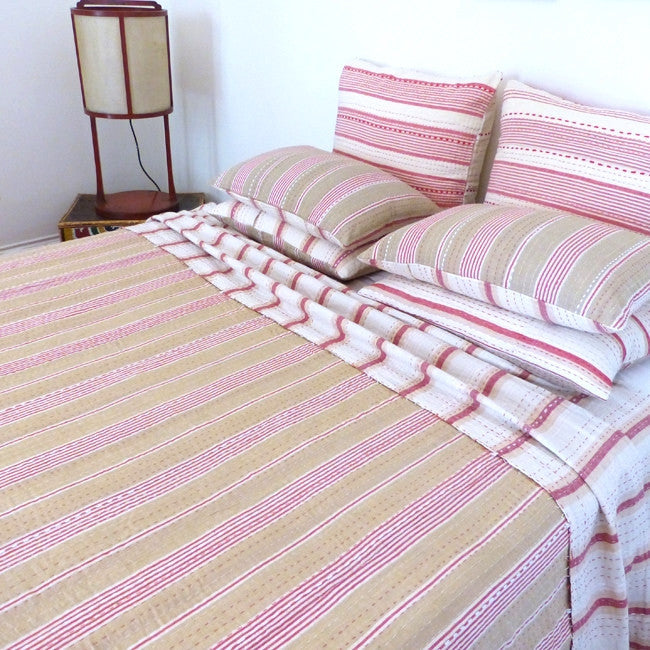 Tan with Red Ticking Quilt