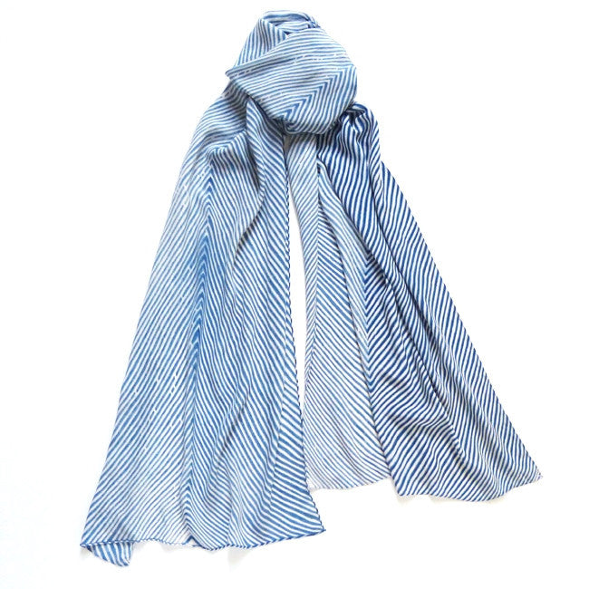 Indigo Silk Shibori - Stripe Scarf
