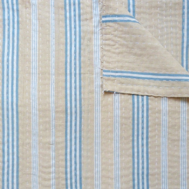 Blue and Tan Ticking Quilt