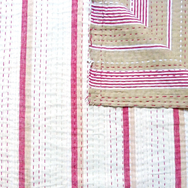 Tan with Red Ticking Quilt