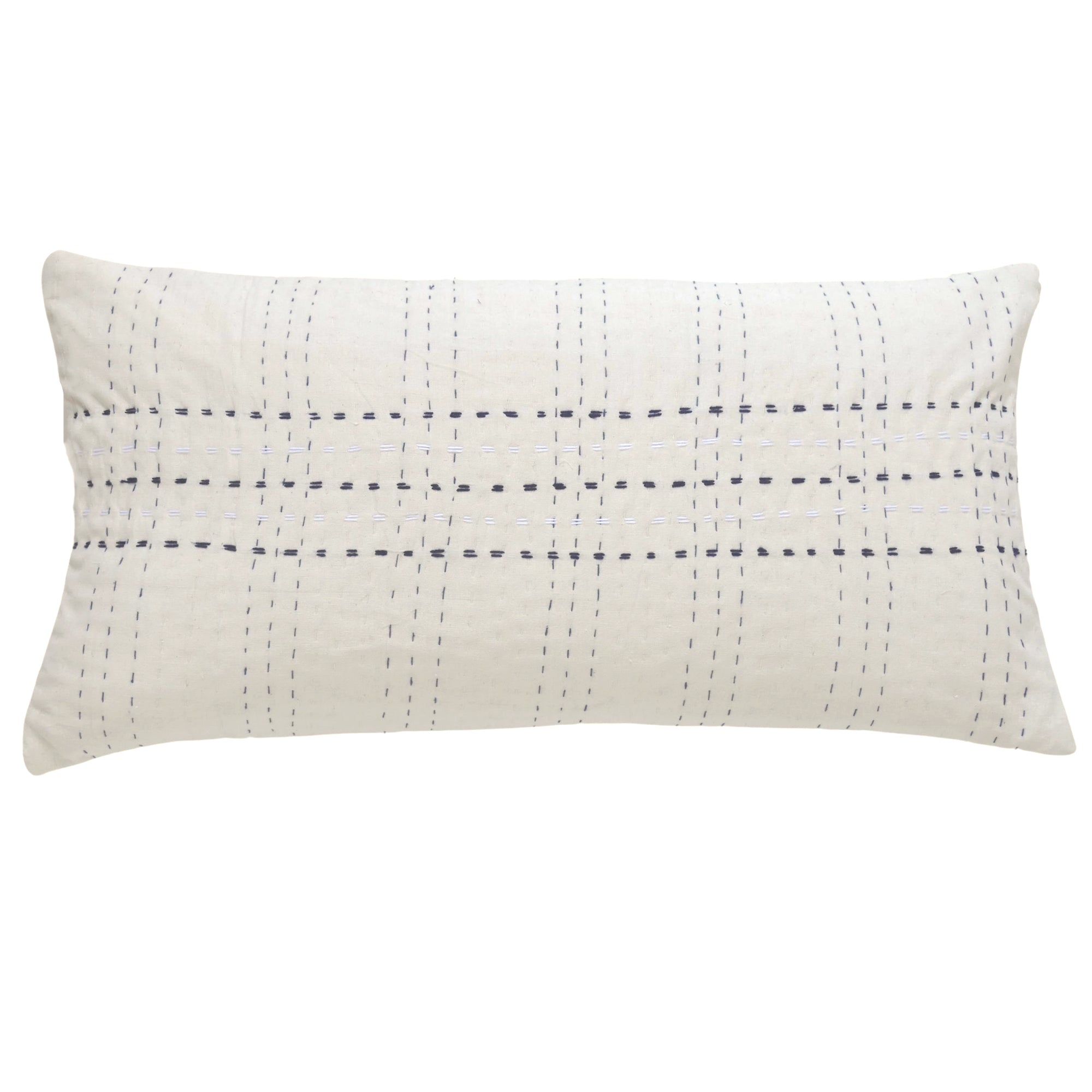 Ivory with Indigo Stitch bolster