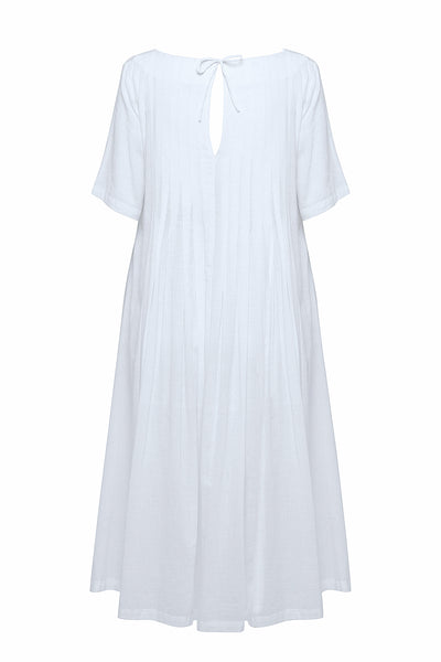 Antique White Self Stripe Tea Dress