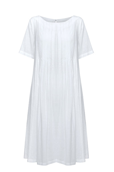 Antique White Self Stripe Tea Dress